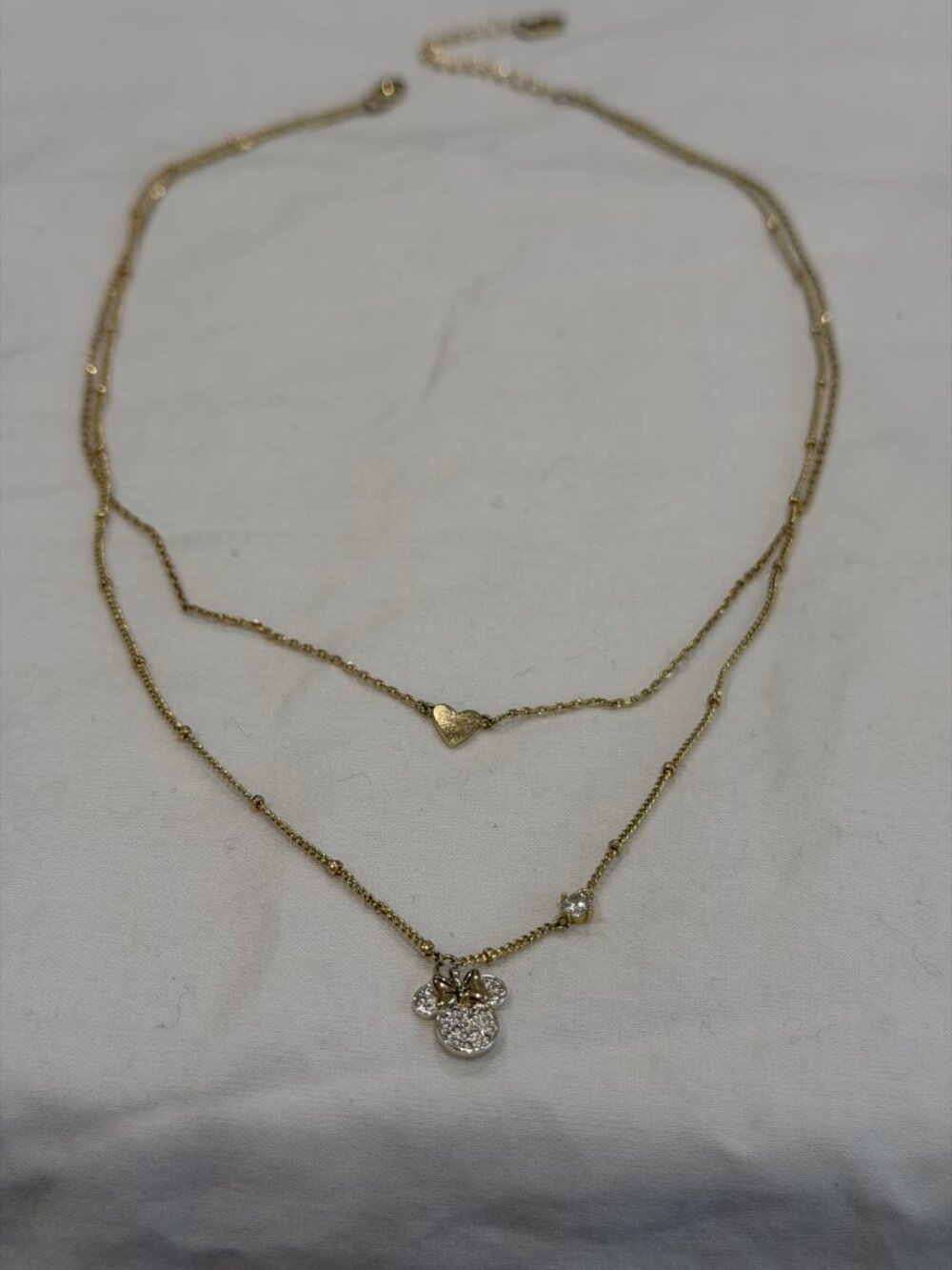 Disney Minnie Mouse Layered Necklace Gold Tone Heart Sparkle Pendant
